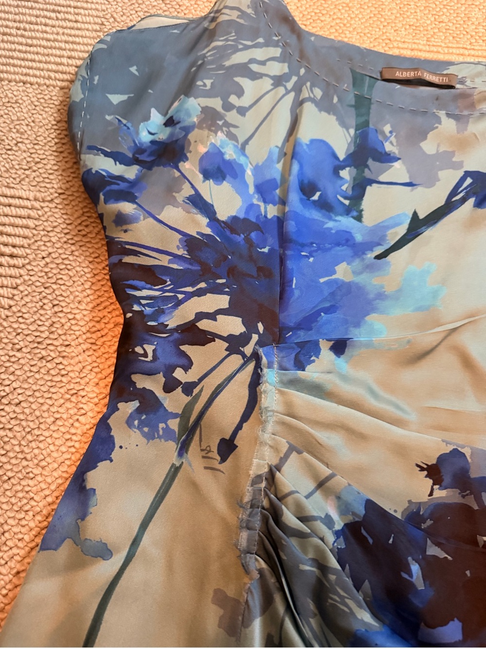 Alberta Ferretti Blue and Gray Floral A-Line Skirt